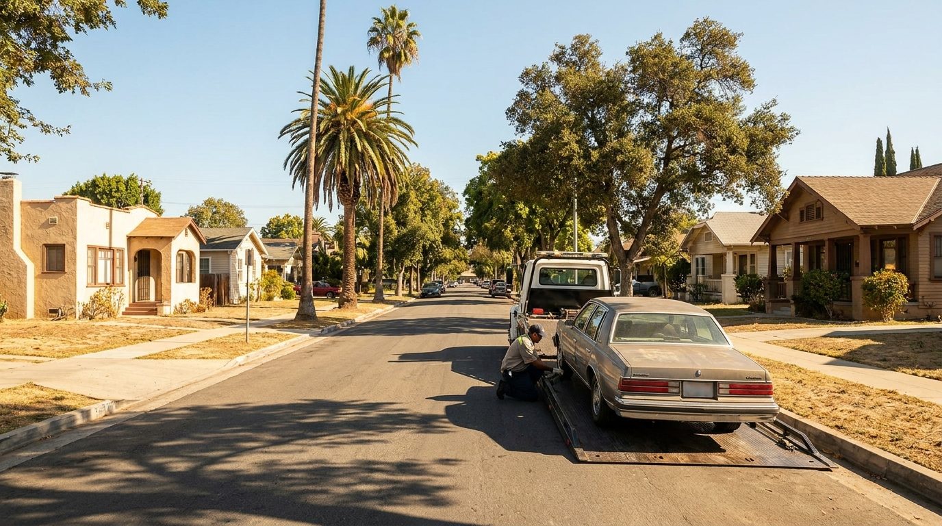 Ramirez Towing SD truck on a residential street in Lemon Grove San Diego