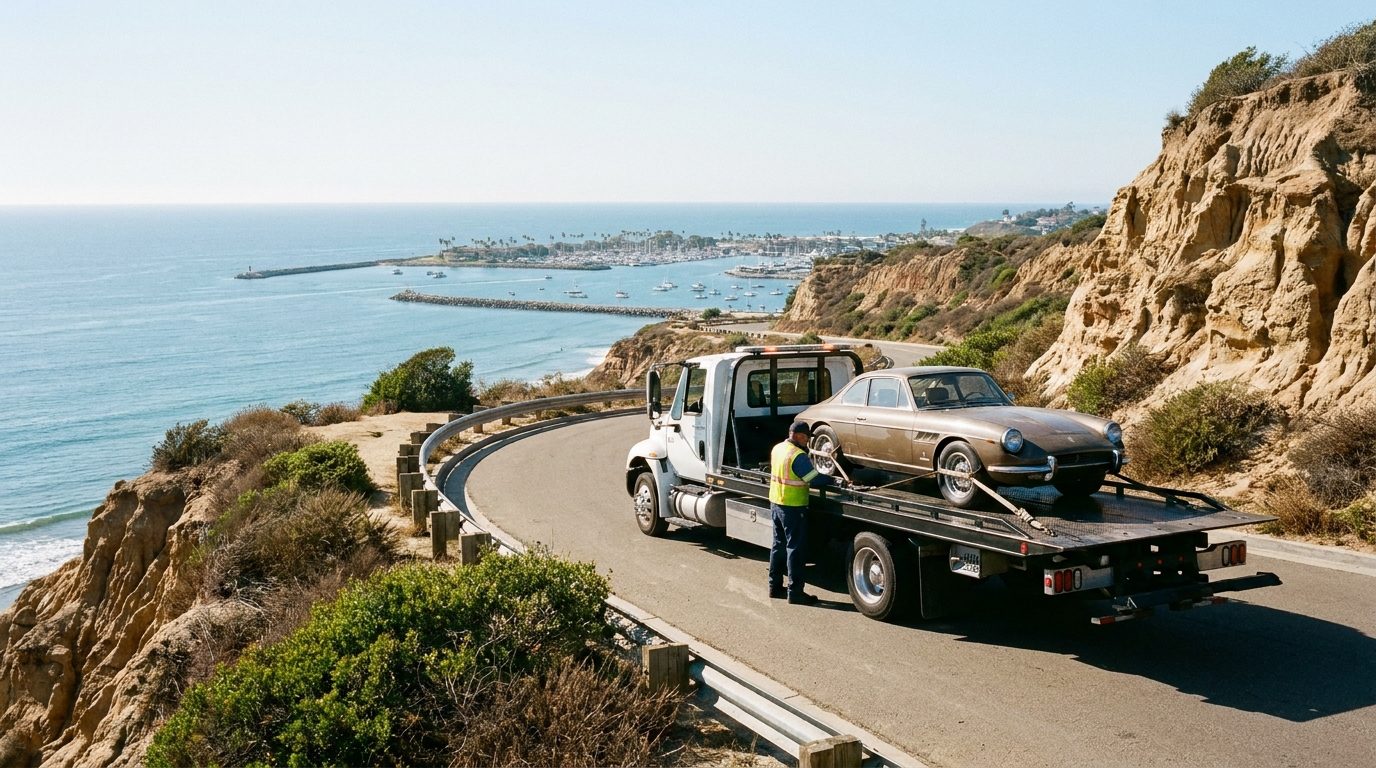 Ramirez Towing SD truck on Sunset Cliffs Boulevard in Point Loma